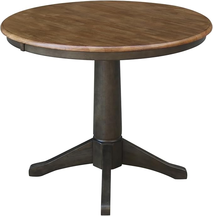 IC INTERNATIONAL CONCEPTS 36" Round Wood Table with 2 San Remo Chairs in Hickory/Washed Coal - 3 Piece Set