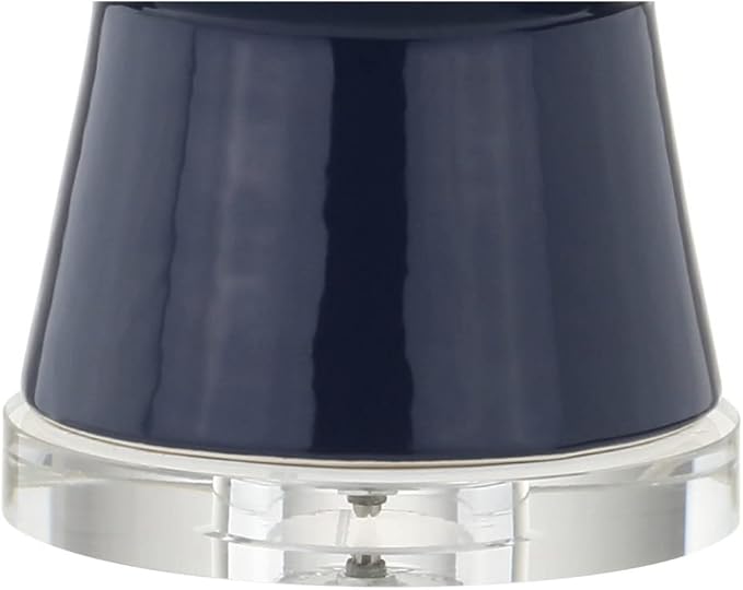 JONATHAN Y 28.5" Navy Ceramic Table Lamp for Living Room Bedroom Nightstand, Modern Hourglass LED Bedside Lamp with Crystal Base and Linen Shade (JYL4027B)