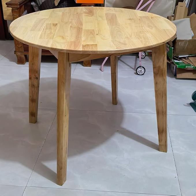 34.7" Solid Wood Round Dining Table, Rubberwood, Easy to Assemble, Multi-Use for Dining & Office Meetings, Natural Finish