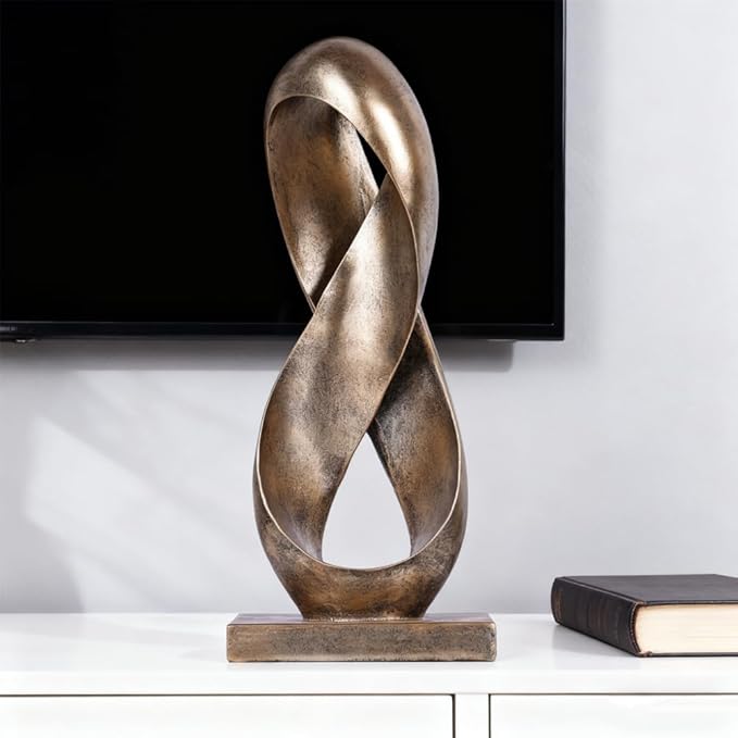 Large Bronze Knot Decor Statue 14.6in Tall, Resin Geometric Tabletop Sculpture for Coffee Table, Modern Decorative Object for Shelves Mantel, Contemporary Home Decor Accent, Decorative Knot