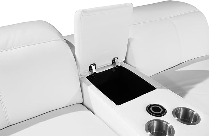 BlackJack Furniture Venice Top Grain Italian Leather Power Recline 5 Piece Sofa - 134" Theater Seating Modern Couch for Living Room Apartment Lounge Home with Adjustable Headrests & USB Port, White