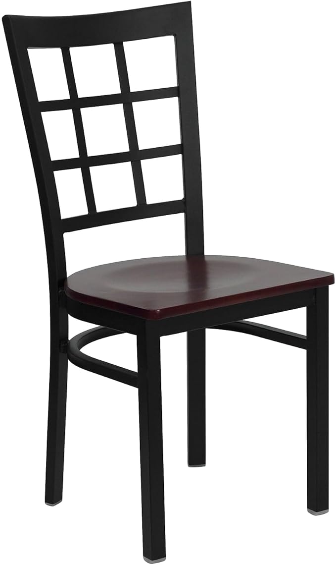 Flash Furniture 2 Pk. HERCULES Series Black Window Back Metal Restaurant Chair - Mahogany Wood Seat