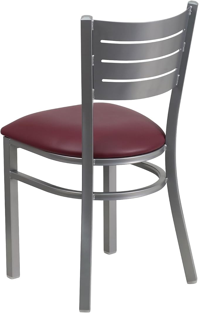 Flash Furniture HERCULES Series Silver Slat Back Metal Restaurant Chair - Burgundy Vinyl Seat
