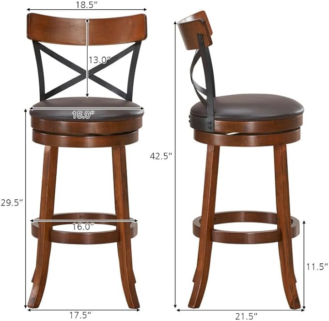 ERGOMASTER Swivel Bar-Stools Rubber Counter Height Barstool 24 Inch Seat Height Bar Chair Cappuccino X Open Back Heavy Duty for Kithcen Dining Bar（ 29 Inches, Set of 2）