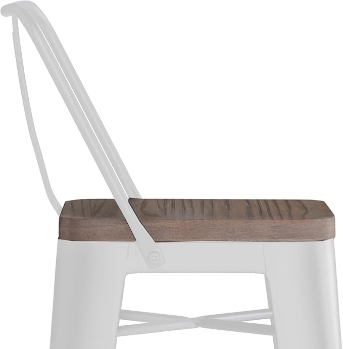 SIMPLIHOME Rayne Industrial Metal 30 inch Metal / Wood Bar Stool (Set of 2) in White for the Dining Room and Kitchen