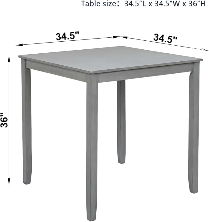 Dining Table for 4, Wooden Square Kitchen Table with Natural Woodgrain Finish, 36" H MDF Modern Dining Table with Solid Wood Tapered Legs and Rounded Corners, Easy Assembly, Gray
