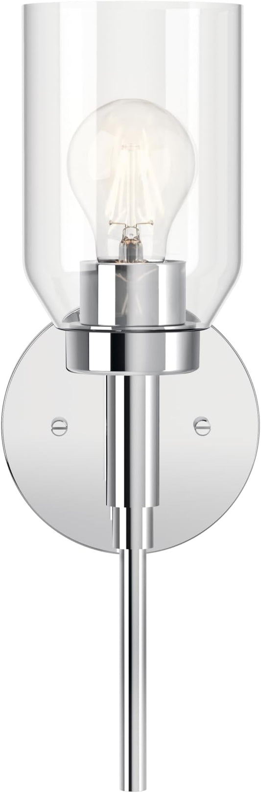 Kichler Madden 1-Light Wall Sconce with Clear Glass in Chrome, Sloped Ceiling Compatible, for Bathroom or Hallway (14.75" x 5"), 55183CH