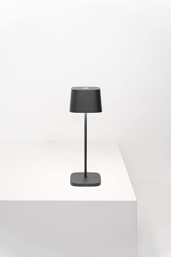 Zafferano, Ofelia Pro Lamp, Rechargeable Cordless Table Lamp with Touch Controls, Suitable for Indoor and Outdoor, Dimmer, 2700-3000 K, Height 12 Inches, Dark Grey Color