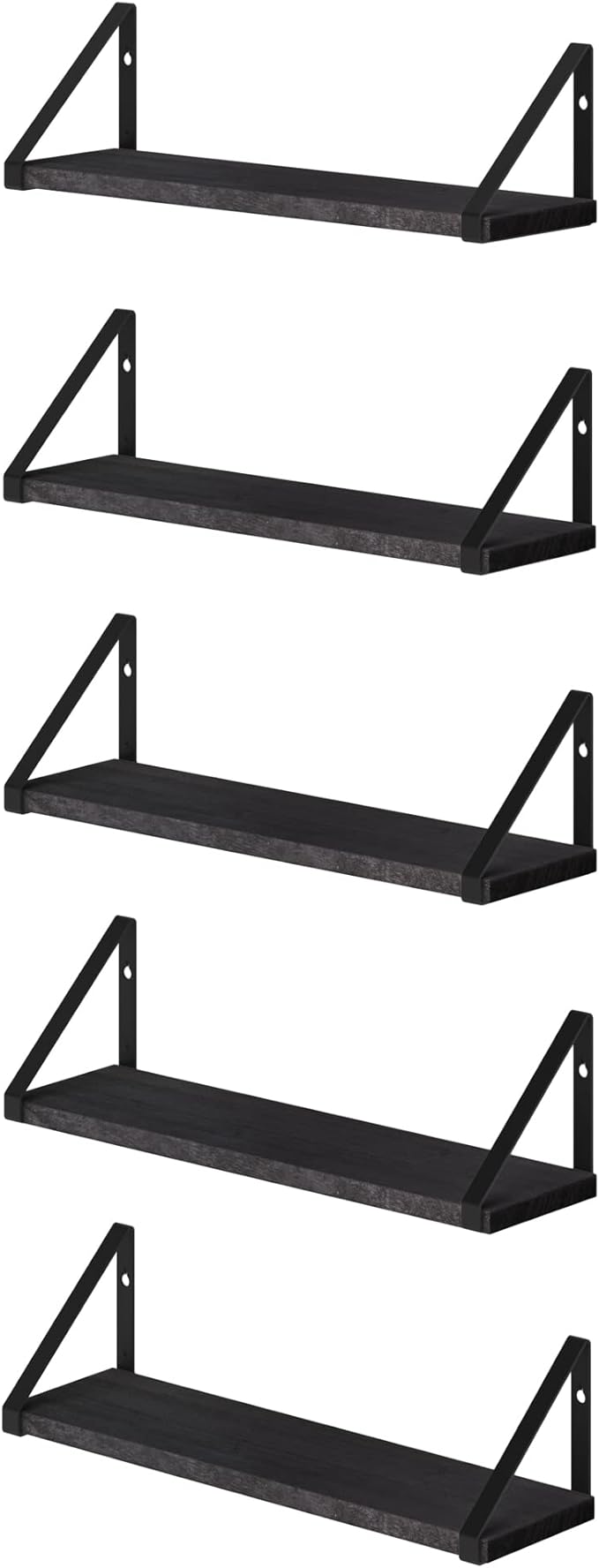 Wallniture Ponza 17'' x 4.5'' Floating Wall Shelf Bathroom, Small Wood Book Shelves for Wall Storage, Wall Mounted Shelf, Dining Room, Bedroom, Living Room, Office & Kitchen Organization, Black, 5pcs
