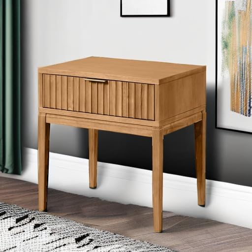 Nathan James Jasper Mid-Century Modern Nighstand, Side Table with Storage and Fluted Drawer Doors with Brass Handles, Natural Brown
