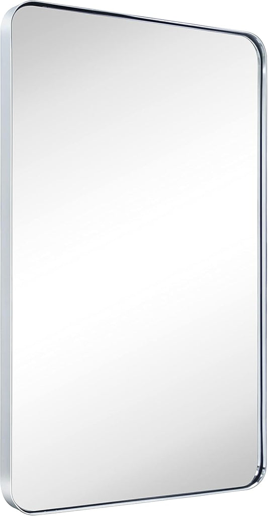 GRACTO 20x30 inch Chrome Stainless Steel Metal Framed Bathroom Mirror Wall Mounted Rounded Rectangular Bathroom Vanity Mirror