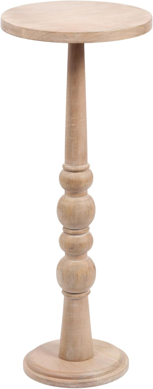 Kate and Laurel Wegner Traditional Wooden Round Drink Table, 12 x 12 x 30, Light Natural Wood, Elegant and Durable Mango Wood Pedestal Table for Use as Indoor Plant Stand or Useful Living Room Decor