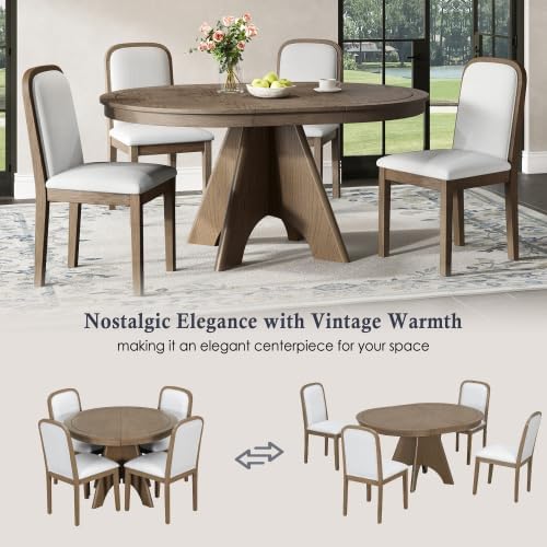 Bellemave 5-Piece Extendable Round Dining Table Set with 4 Upholstered Chairs, 42"-58" Round Kitchen Table Set for 4-6 with Removable Leaf and Crossed Legs for Kitchen, Dining Room (Espresso)