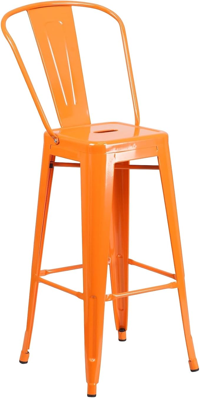 Flash Furniture Lily Commercial Grade 4 Pack 30" High Orange Metal Indoor-Outdoor Barstool with Removable Back