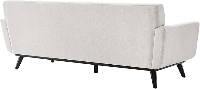 Modway Engage Mid-Century Modern Herringbone Fabric Sofa in Ivory