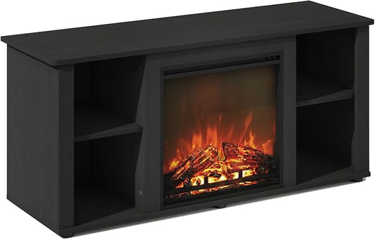 Furinno Jensen Fireplace TV Stand, NO Heat Decorative Electric Fireplace TV Stand for TV up to 55 Inch, with Open Storage, for Living Room, Americano