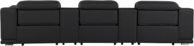 Blackjack Furniture Venice Top Grain Italian Leather Power Recline 5 Piece Sofa - 134" Theater Seating Modern Couch for Living Room Apartment Lounge Home with Adjustable Headrests & USB Port, Black