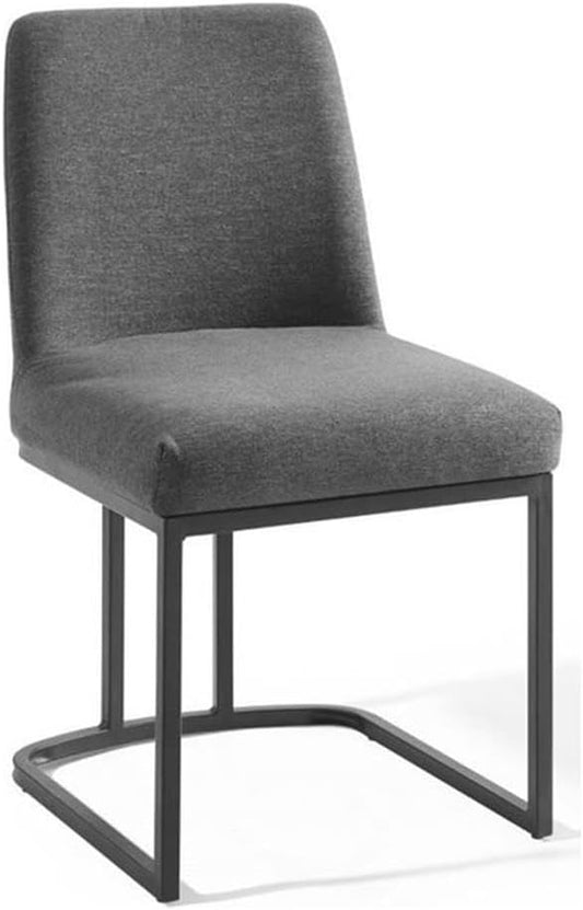 Modway Amplify Sled Base Upholstered Fabric Dining Side Chair, Black Charcoal