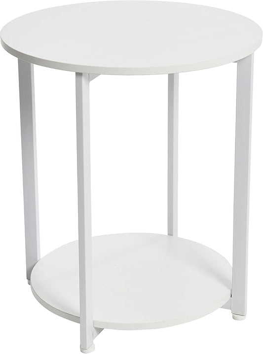 Household Essentials Jamestown Round Side End Table with Storage Shelf Scandinavian White and White Metal