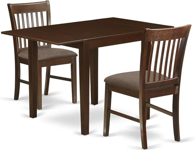 East West Furniture NDNO3-MAH-C 3 Piece Dinette Set for Small Spaces Contains a Rectangle Dining Table with Dropleaf and 2 Linen Fabric Kitchen Dining Chairs, 30x48 Inch, Mahogany