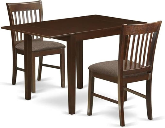 East West Furniture NDNO3-MAH-C 3 Piece Dinette Set for Small Spaces Contains a Rectangle Dining Table with Dropleaf and 2 Linen Fabric Kitchen Dining Chairs, 30x48 Inch, Mahogany