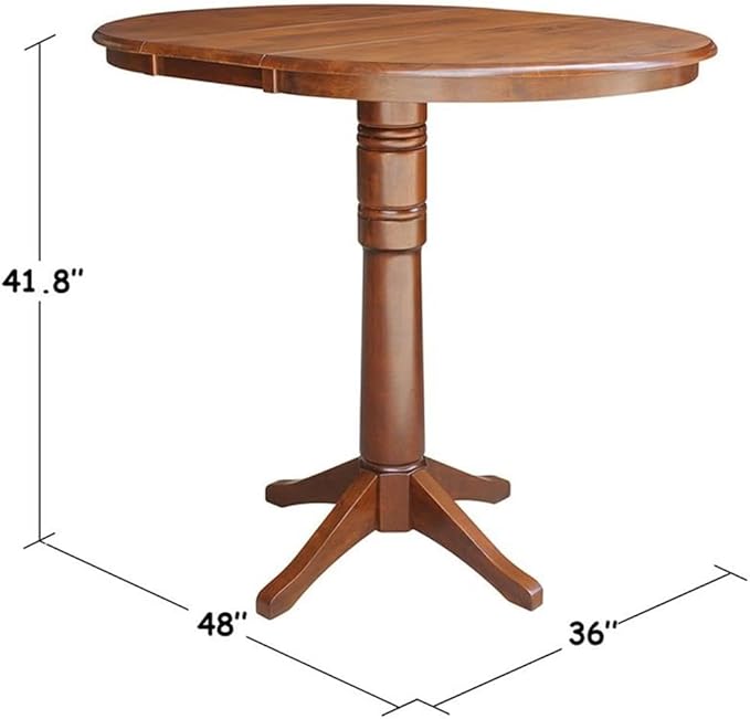 International Concepts 36" Round Top Pedestal Table with 12" Leaf-40.9" H-Dining, Counter, or Bar Height, Espresso