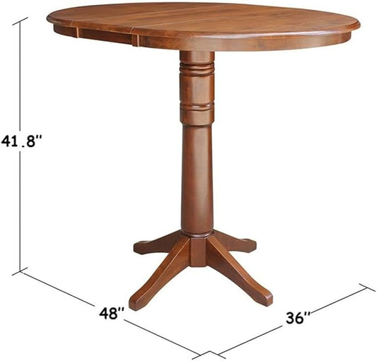 International Concepts 36" Round Top Pedestal Table with 12" Leaf-40.9" H-Dining, Counter, or Bar Height, Espresso