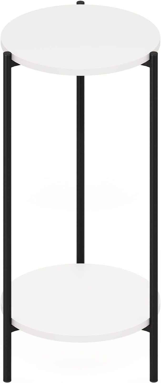 Furinno BESI Side Table, 2-Tier Tall Round End Table with Metal Legs, Metal Frame Night Stand, Bedside Table with Open Shelf, for Living Room, Bedroom, White