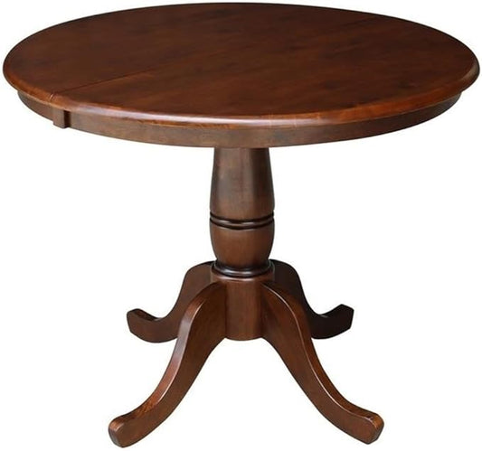 IC INTERNATIONAL CONCEPTS 36" Solid Wood Round Top Pedestal Table with 12" Leaf - 28.9" H - Espresso