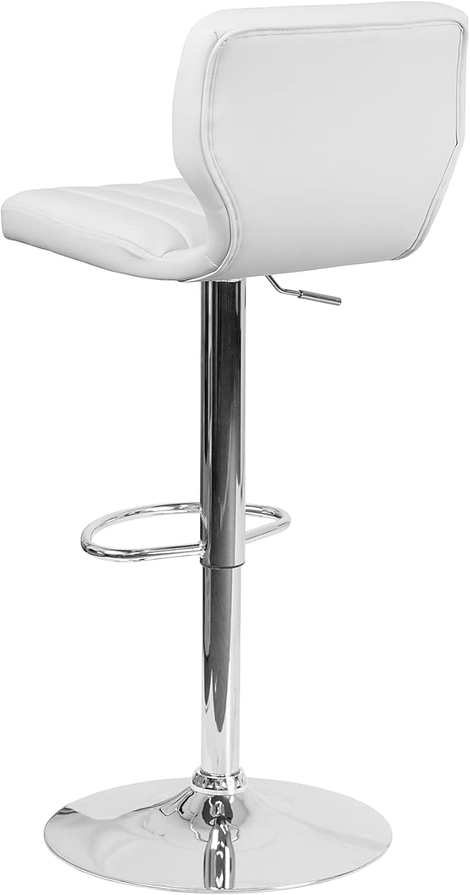 Flash Furniture Jeremy Contemporary White Vinyl Adjustable Height Barstool with Vertical Stitch Back and Chrome Base