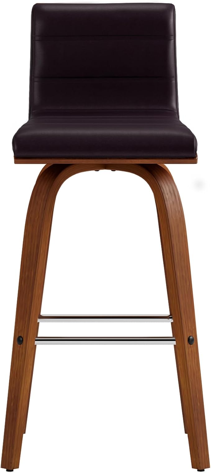 Vienna 26" Swivel Counter Stool in Walnut Wood Finish with Brown Faux Leather - Set of 4