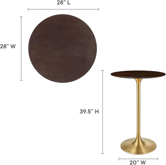 Modway Lippa Round 28" Cherry Walnut Wood Grain Mid-Century Modern Bar Table in Gold Cherry Walnut