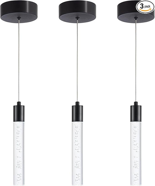 3 Pack Mini Pendent Spot Lights, Black Pendant Lights Modern LED Kitchen Island Light, Unique Bubble Pendant Light Pendant Lighting for Kitchen Island Dining Room, Bedroom, Bar