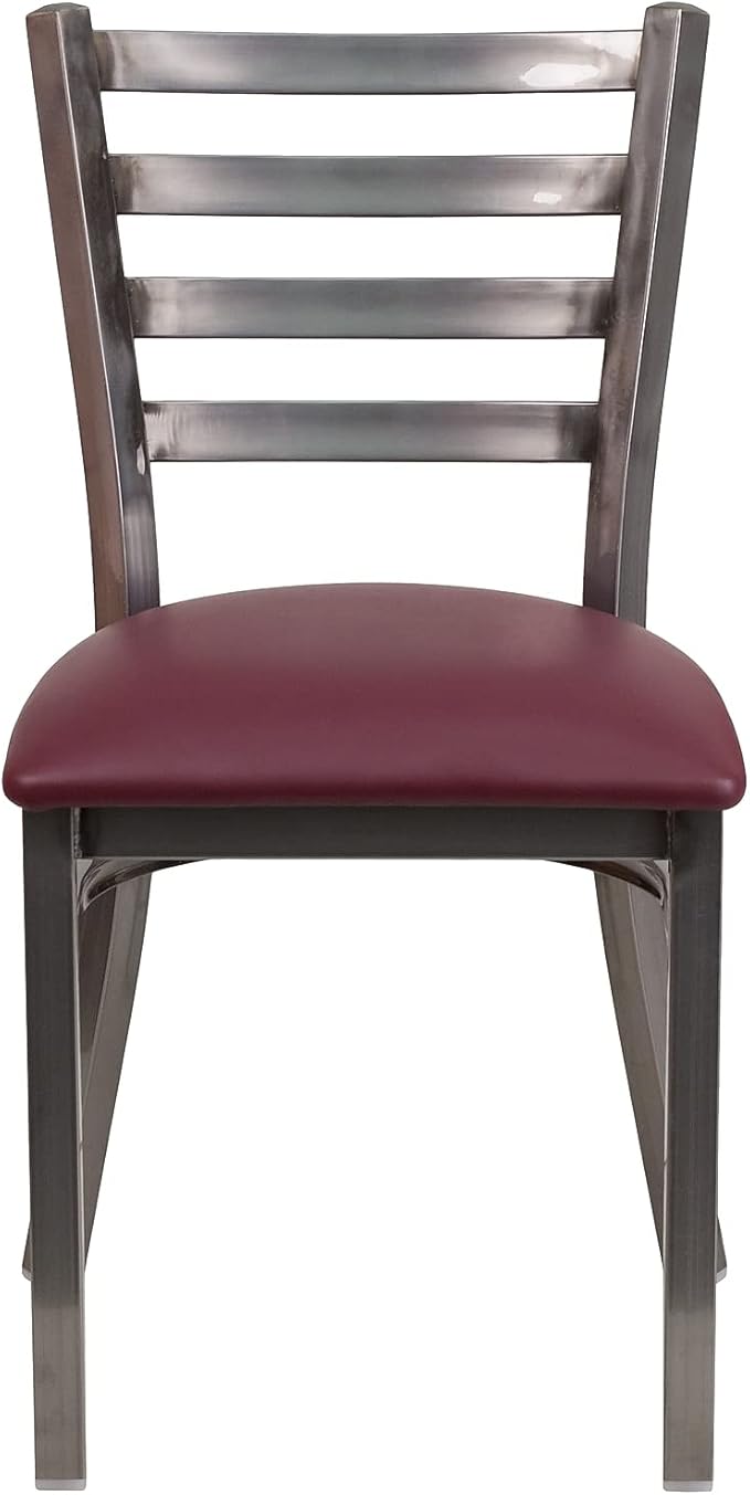 Flash Furniture 2 Pk. HERCULES Series Clear Coated Ladder Back Metal Restaurant Chair - Burgundy Vinyl Seat