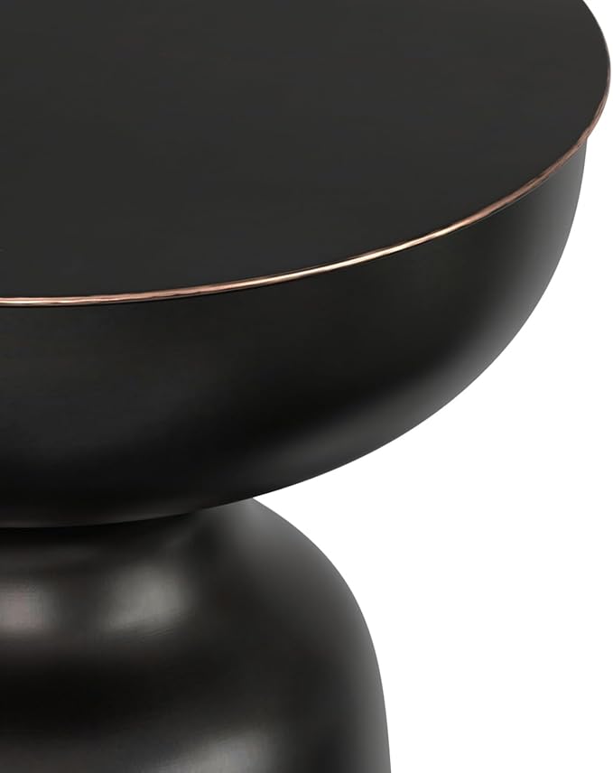 SIMPLIHOME Toby Metal Table - 18 inch Wide Solid Iron Drum Accent Table in Antique Copper, Industrial Side or End Table for Living Room, Bedroom or Entryway with Sculptural Design, Assembled