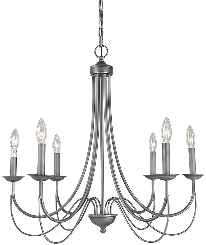 LOG BARN French Country Chandelier, Modern Farmhouse Lighting Style in Brushed Rustic Dark Grey, Kitchen Island Pendant for Dining Room, Bedroom