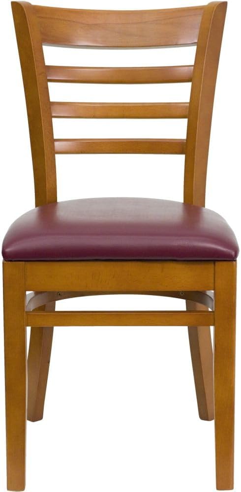 Flash Furniture 2 Pack HERCULES Series Ladder Back Cherry Wood Restaurant Chair - Burgundy Vinyl Seat
