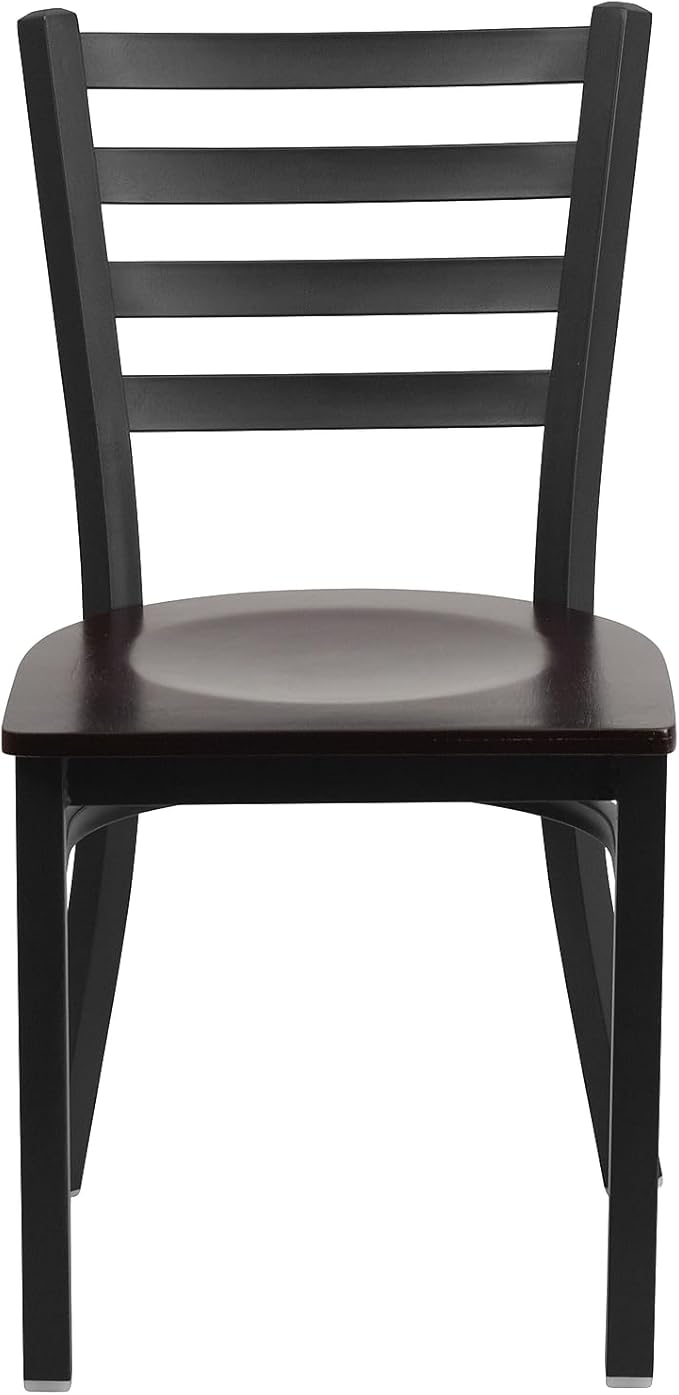 Flash Furniture 2 Pack HERCULES Series Black Ladder Back Metal Restaurant Chair - Walnut Wood Seat