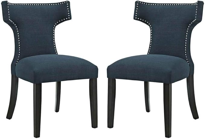 Modway Curve Mid-Century Modern Upholstered Fabric Two Dining Chair Set With Nailhead Trim In Azure