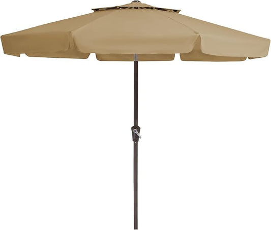 JEAREY 9' 2-Tiers Patio Umbrellas Outdoor Market Table Umbrella w/Push Button Tilt/Crank, 8 Sturdy Ribs, UV Protection Waterproof Sunproof(Sand)