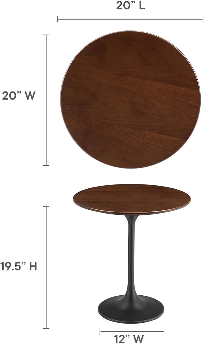 Modway Lippa Round 20" Mid-Century Modern Side Tablin Black Walnut