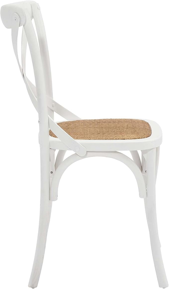 Modway Gear Rustic Modern Farmhouse Elm Wood Rattan Dining Chair in White
