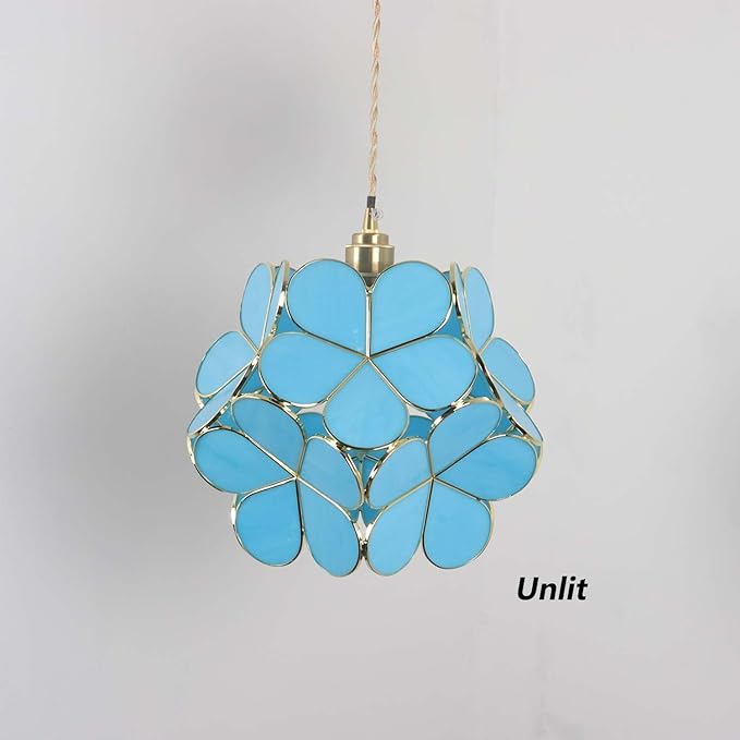 Bieye L11025 Petals Tiffany Style Stained Glass Ceiling Pendant Light for Home Decoration (Sky Blue, 12" Cherry Blossom)