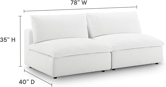 Modway Commix Upholstered Modular Armless Loveseat - Down-Filled Overstuffed Sectional Sofa - 2 Seater Couch - Armless Chairs Set for Contemporary Living Rooms