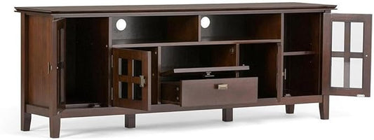 SIMPLIHOME Artisan SOLID WOOD 72 Inch Wide Transitional TV Media Stand in Natural Aged Brown for TVs up to 80 Inch, For the Living Room and Entertainment Center