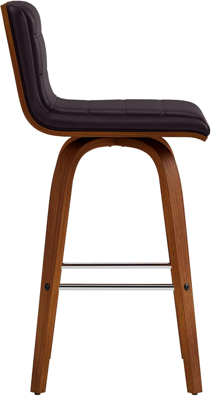 Vienna 26" Swivel Counter Stool in Walnut Wood Finish with Brown Faux Leather - Set of 4