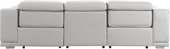 BlackJack Furniture Venice Top Grain Italian Leather Dual Power Recliner Sofa - 107" Theater Seating Modern Couch for Living Room Apartment Home with Adjustable Headrests & USB Port, Light Grey