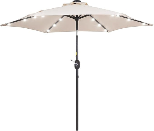 7.5ft Outdoor Umbrella Patio Umbrella with Solar Lights,18 LED Lighted Table Market Outdoor Umbrella, 2-Year-Non-Fading, for Pool, Deck, Garden,Backyard