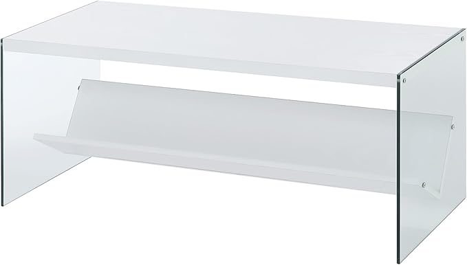Convenience Concepts SoHo Glass Coffee Table 40" - Modern Living Room Table with Storage Shelf, Contemporary Coffee Table for Family Room, White