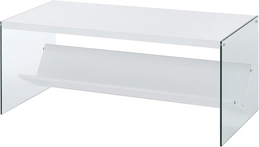Convenience Concepts SoHo Glass Coffee Table 40" - Modern Living Room Table with Storage Shelf, Contemporary Coffee Table for Family Room, White